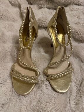 Michael Kors Metallic Gold Braided Strap Heeled Sandals